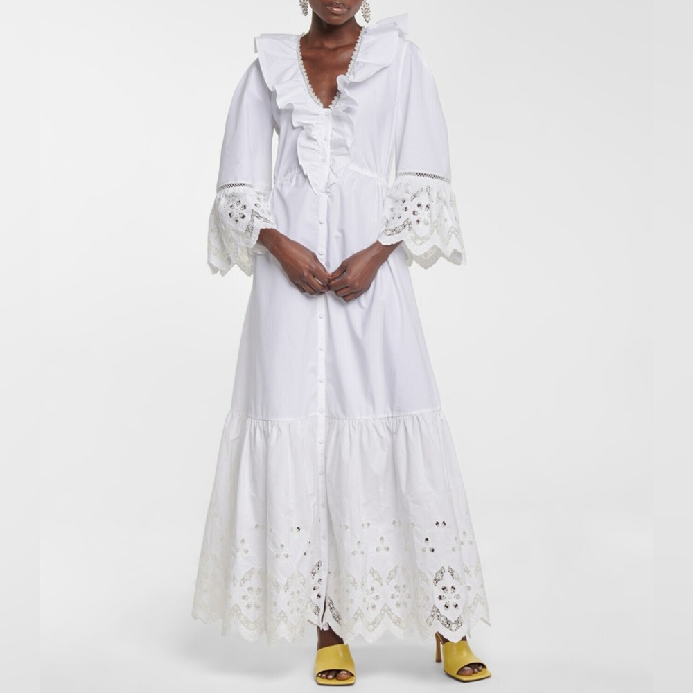 Self-Portrait Cotton Broderie Anglaise Dress Eyelet Ruffle Maxi Size 4
